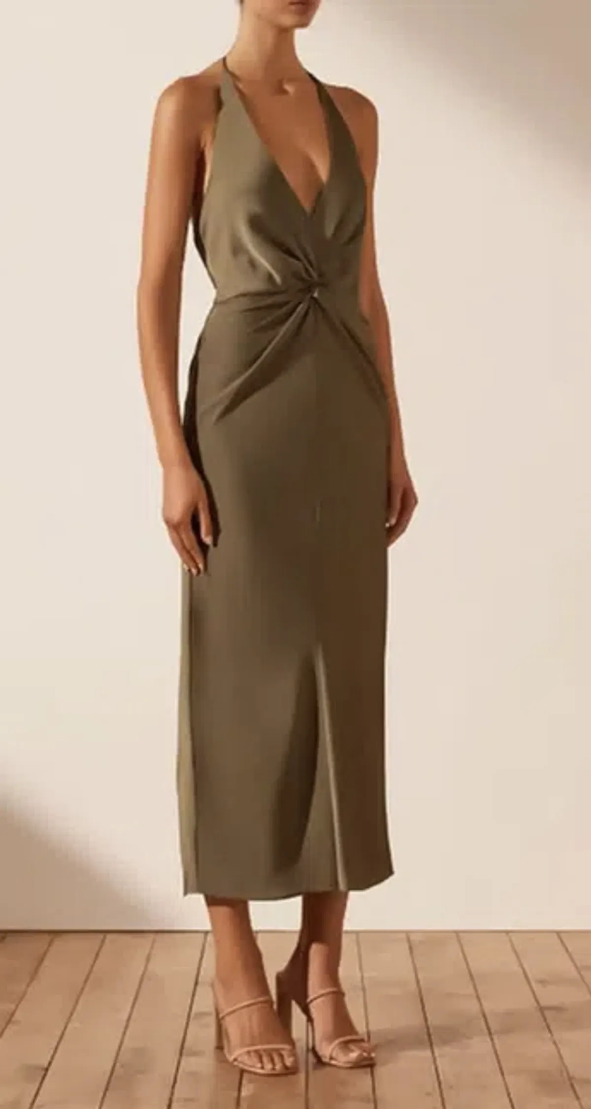 Shona Joy Luxe Twist Front Halter Midi Dress Green Size 8 - Image 2
