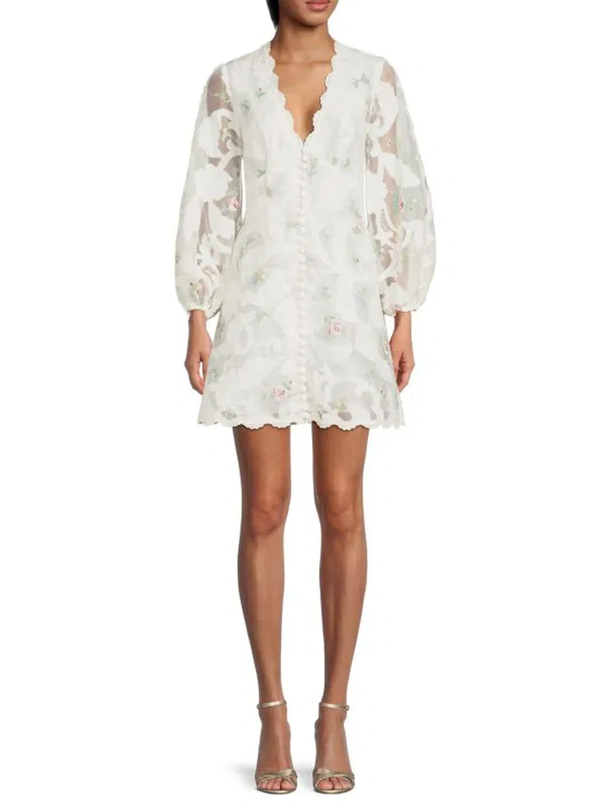 Zimmermann Zinnia Floral Puff Sleeve Mini Dress Ivory Size 1 / AU 10 - Image 1