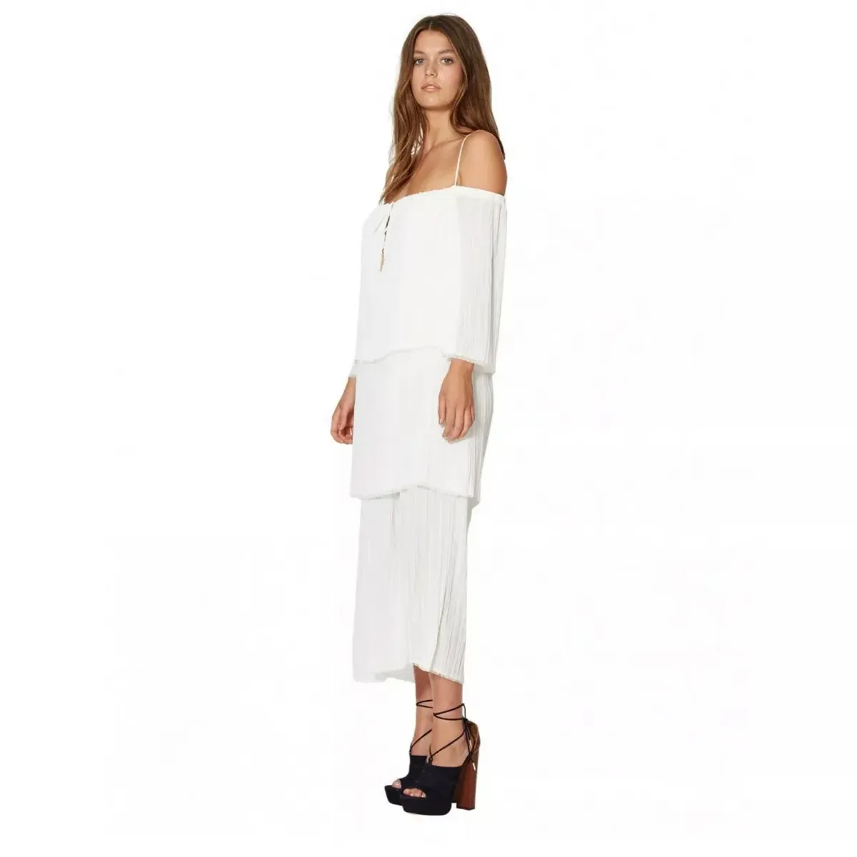 Bec & Bridge Windswept Tiered Maxi Dress Ivory Size 12 - Image 1