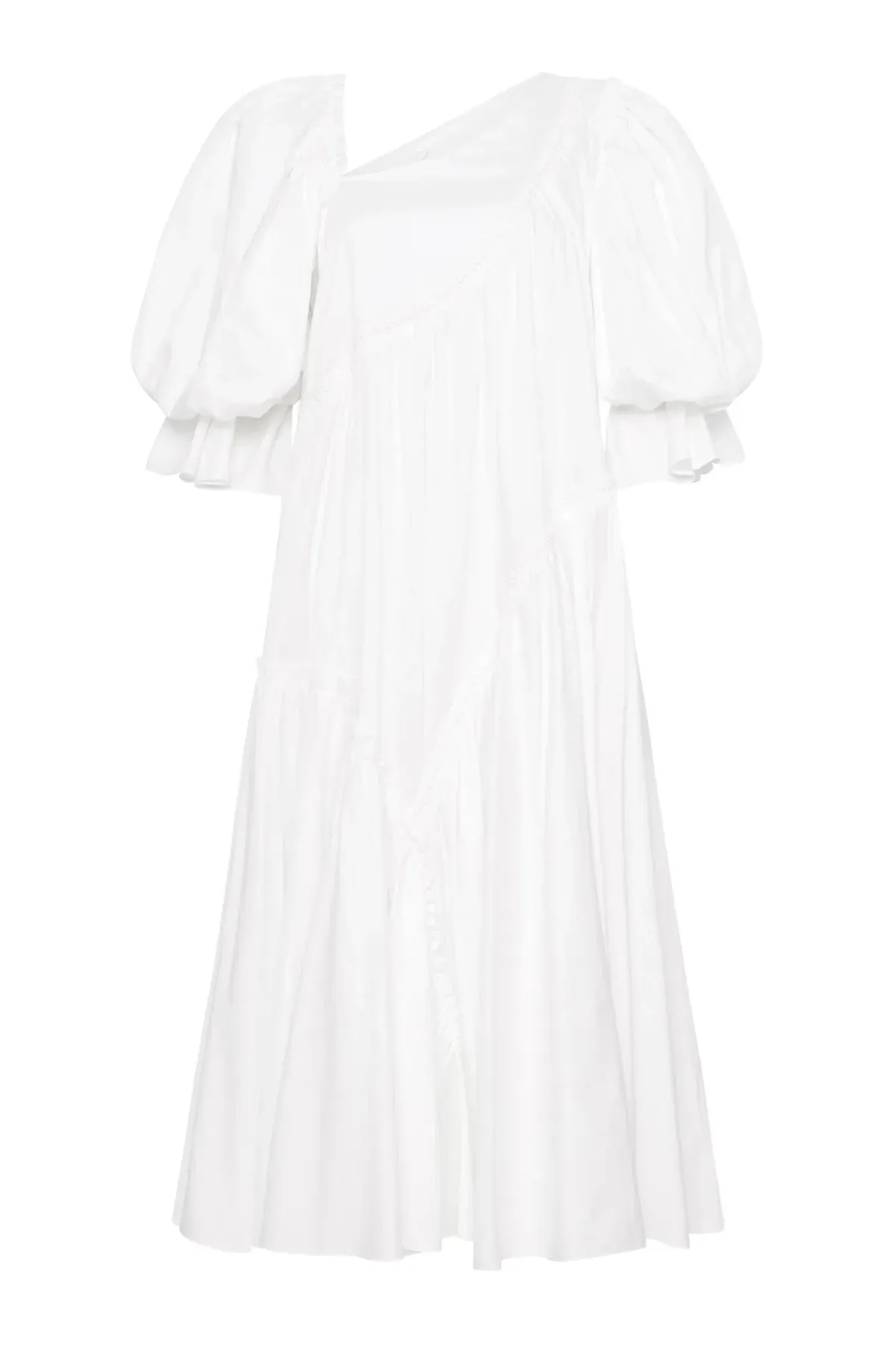 Aje Casabianca Braided Asymmetric Puff Sleeve Midi Dress White Size 14 - Image 3