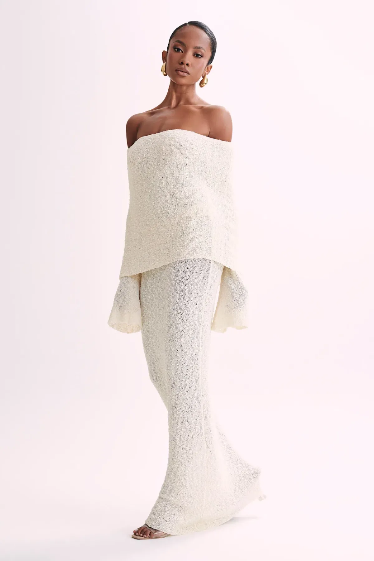 Meshki Marisol Off Shoulder Boucle Maxi Dress in Ivory Size S / AU 8 - Image 1