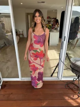 With Harper Lu Mesh Fuchsia Bloom Dress Floral Size 10  for rent on The Volte - image 3