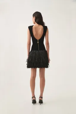 Aje Rushes Raffia Knit Mini Dress in Black Size S (8) for rent on The Volte - image 3