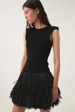 Aje Rushes Raffia Knit Mini Dress in Black Size M (10) for rent on The Volte - image 2