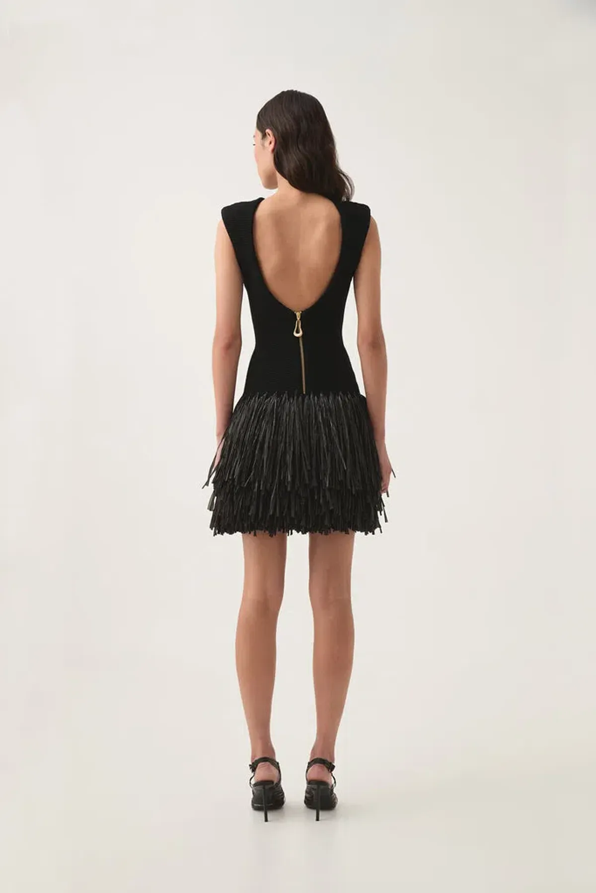 Aje Rushes Raffia Knit Mini Dress in Black Size M (10) - Image 3