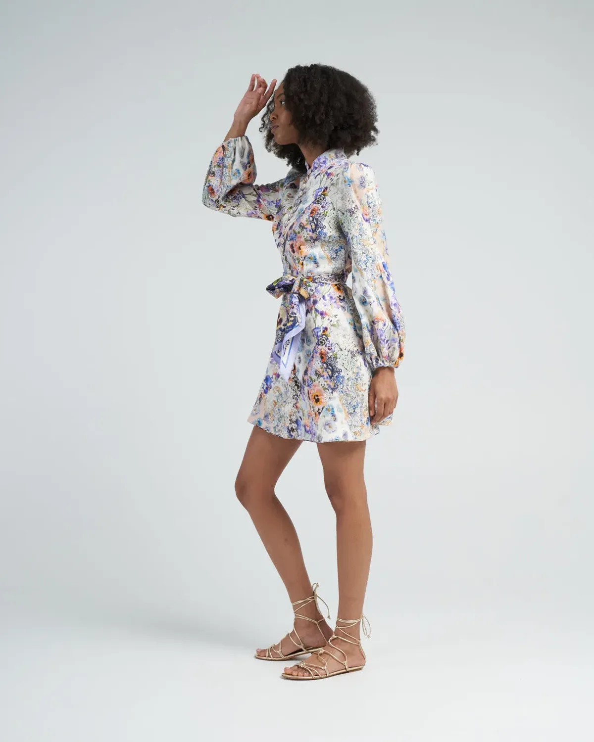 Zimmermann Tama Belted Mini Dress Diamond Splice Floral Size 0P/AU 6 - Image 2