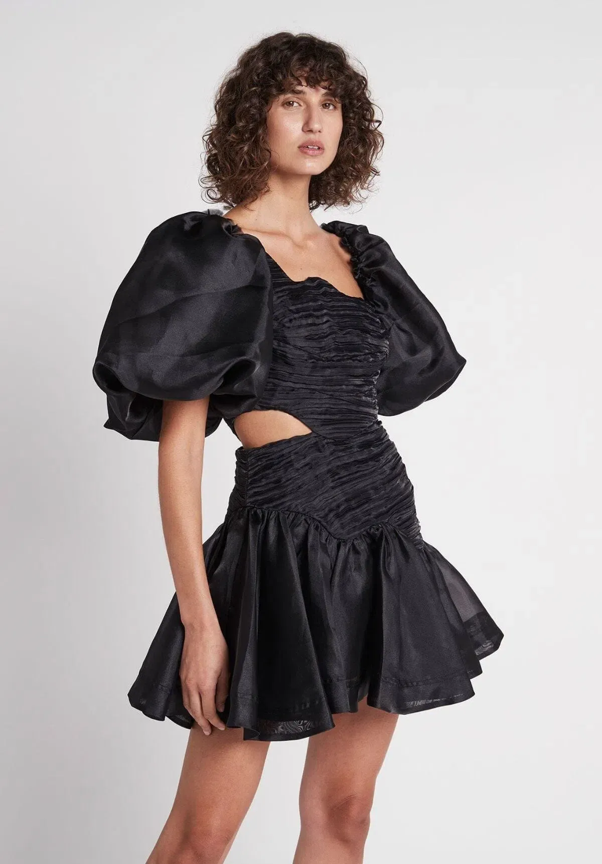 AJE Joan Puff Sleeve Mini Dress Black Size 10 - Image 3