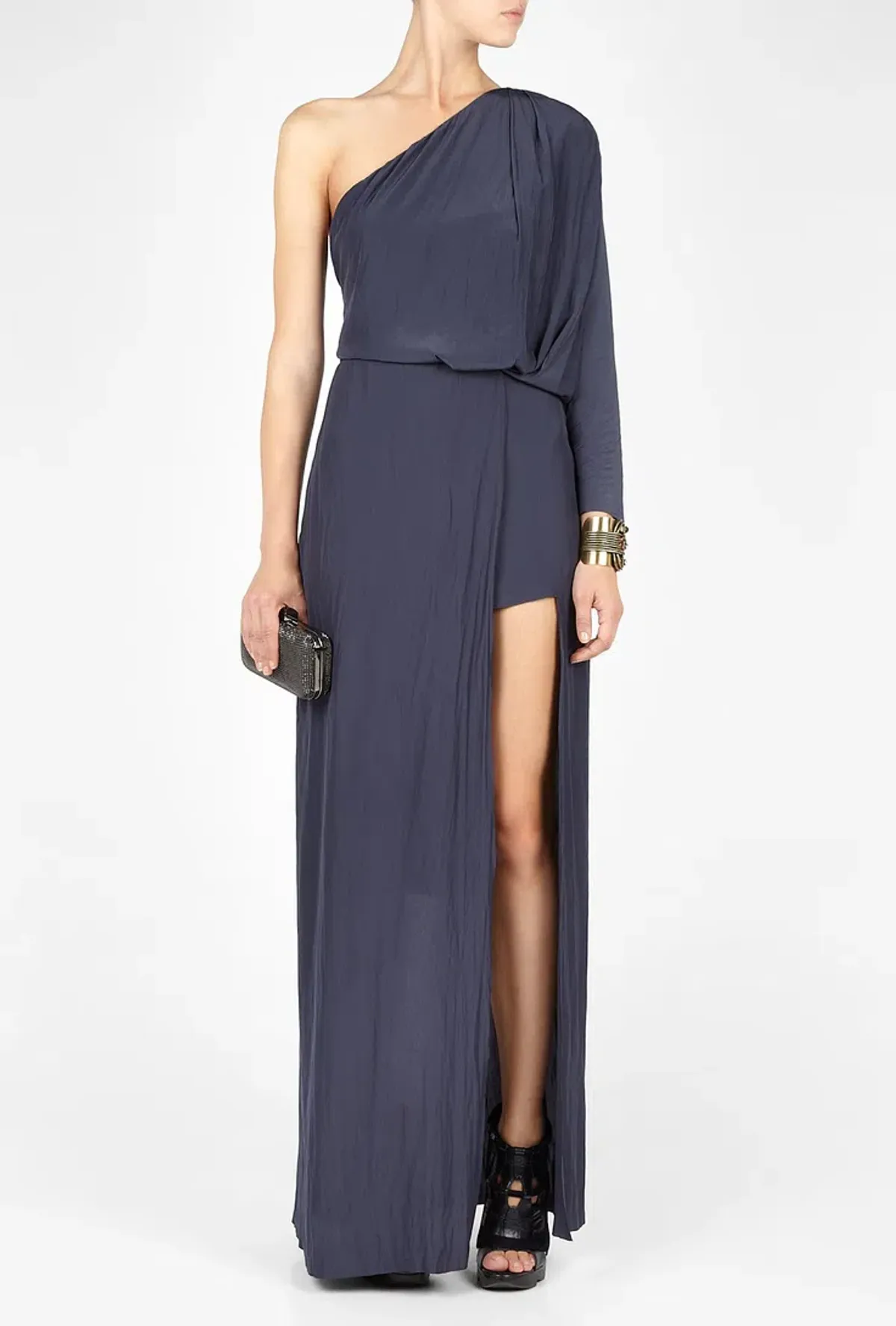 Acne Studios Emile One Shoulder Draped Maxi Silk Dress Dark Blue Size 4 - Image 1