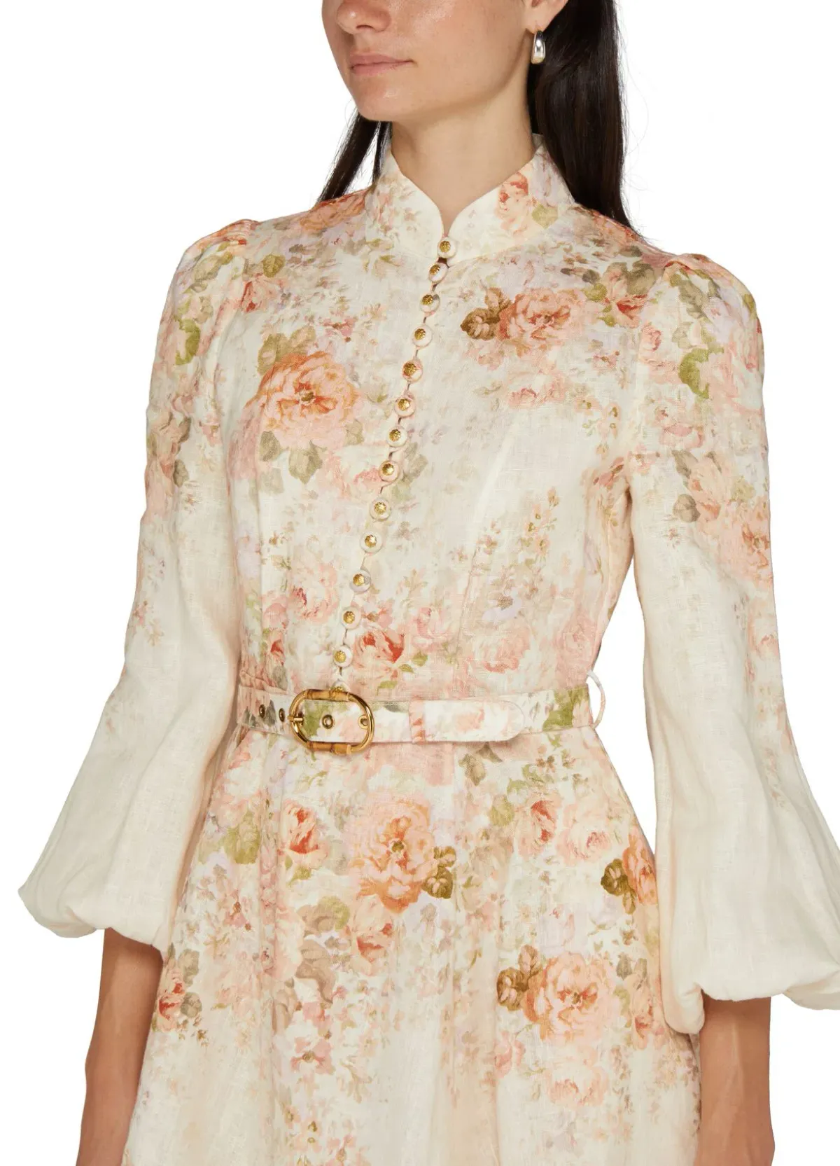 Zimmermann Illustration Buttoned Mini Dress Cream Rococo Floral Size 2 (AU12) - Image 2