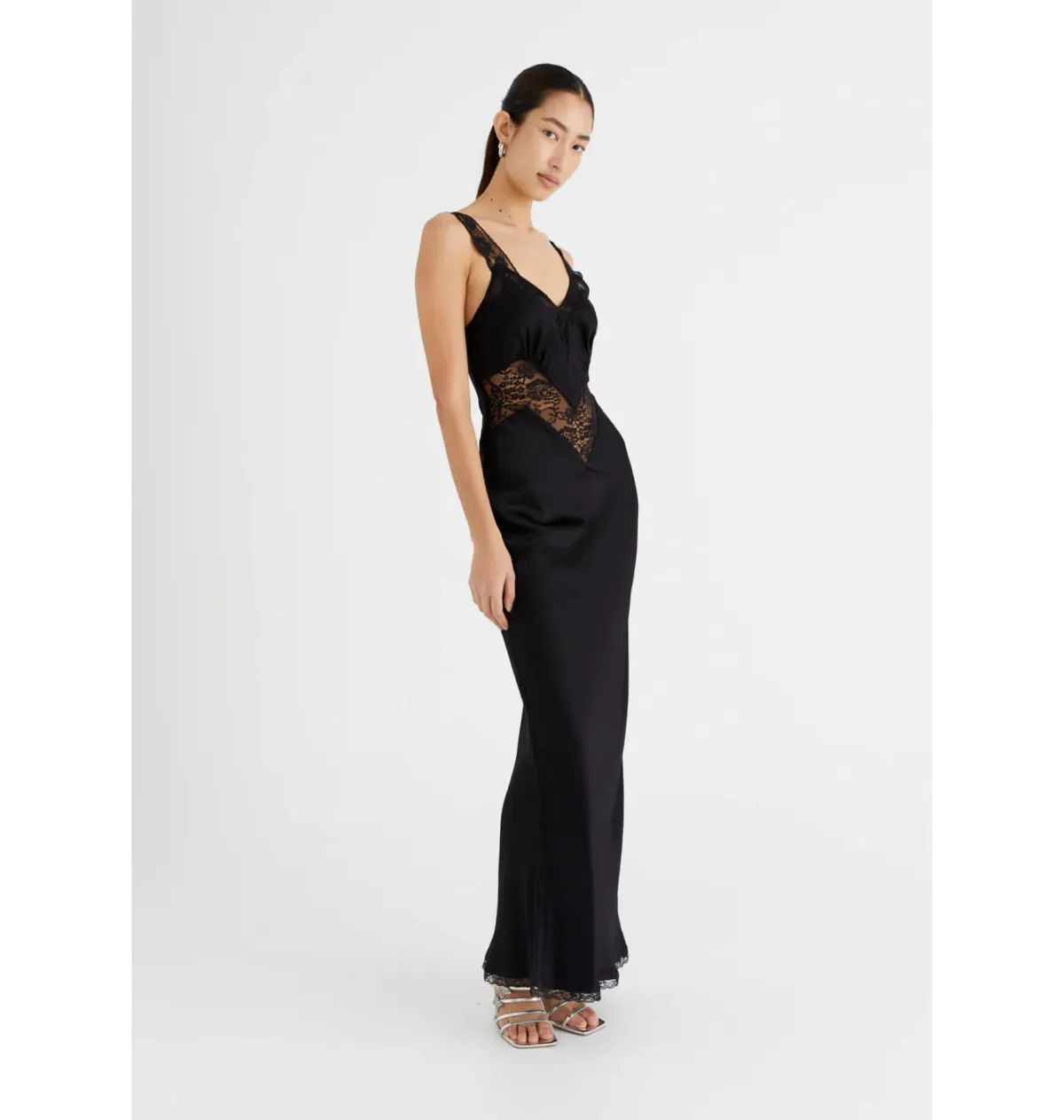 Benni Robbie Satin Slip Dress Black Size AU 14 - Image 2