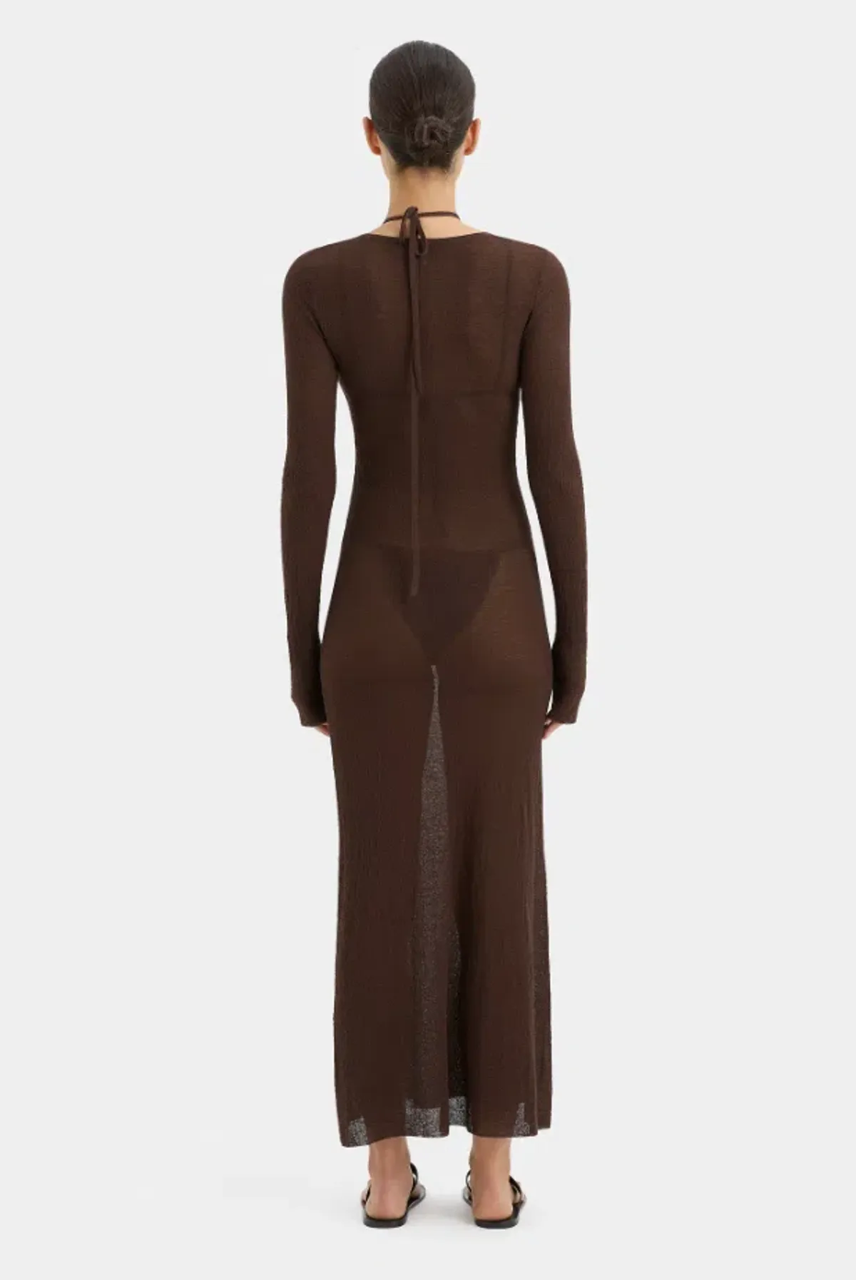 Sir the Label Emmeline Halterneck Long Sleeve Dress Chocolate Size 0 / AU 6 - Image 3