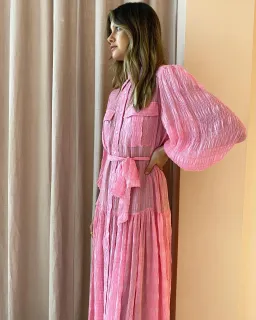Alemais Antonella Silk Embroidered Shirt Maxi Dress Pink Size 6 AU for rent on The Volte - image 4