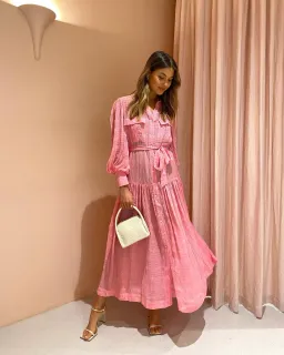 Alemais Antonella Silk Embroidered Shirt Maxi Dress Pink Size 6 AU for rent on The Volte - image 3