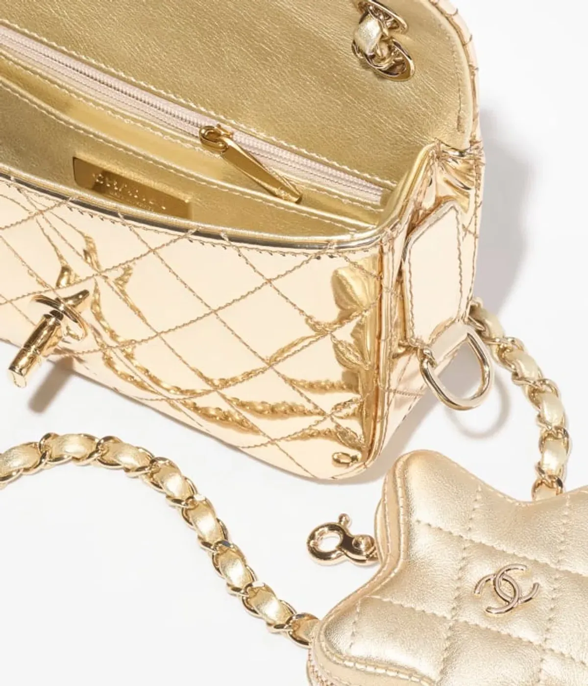 Chanel Gold Metallic Mirror Leather Mini Flap Bag with Star Coin Purse - Image 4