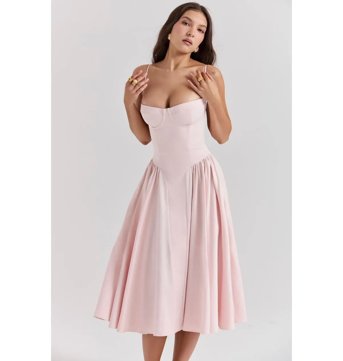 House Of CB Samaria Corset Midi Dress Ballerina Pink Size XS / AU 6 - Image 3