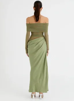 Benni Yasmin Off Shoulder Maxi Dress Pistachio Green Size 6 for rent on The Volte - image 2