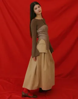 Find Me Now Cargo Pleated Maxi Skirt Beige Size 10 for rent on The Volte - image 2