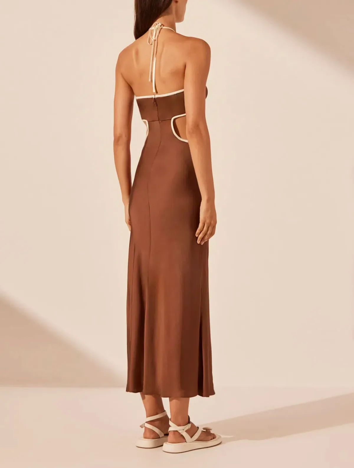 Shona Joy Contrast Halter Midi Dress Chocolate/Ivory Size 8 - Image 5