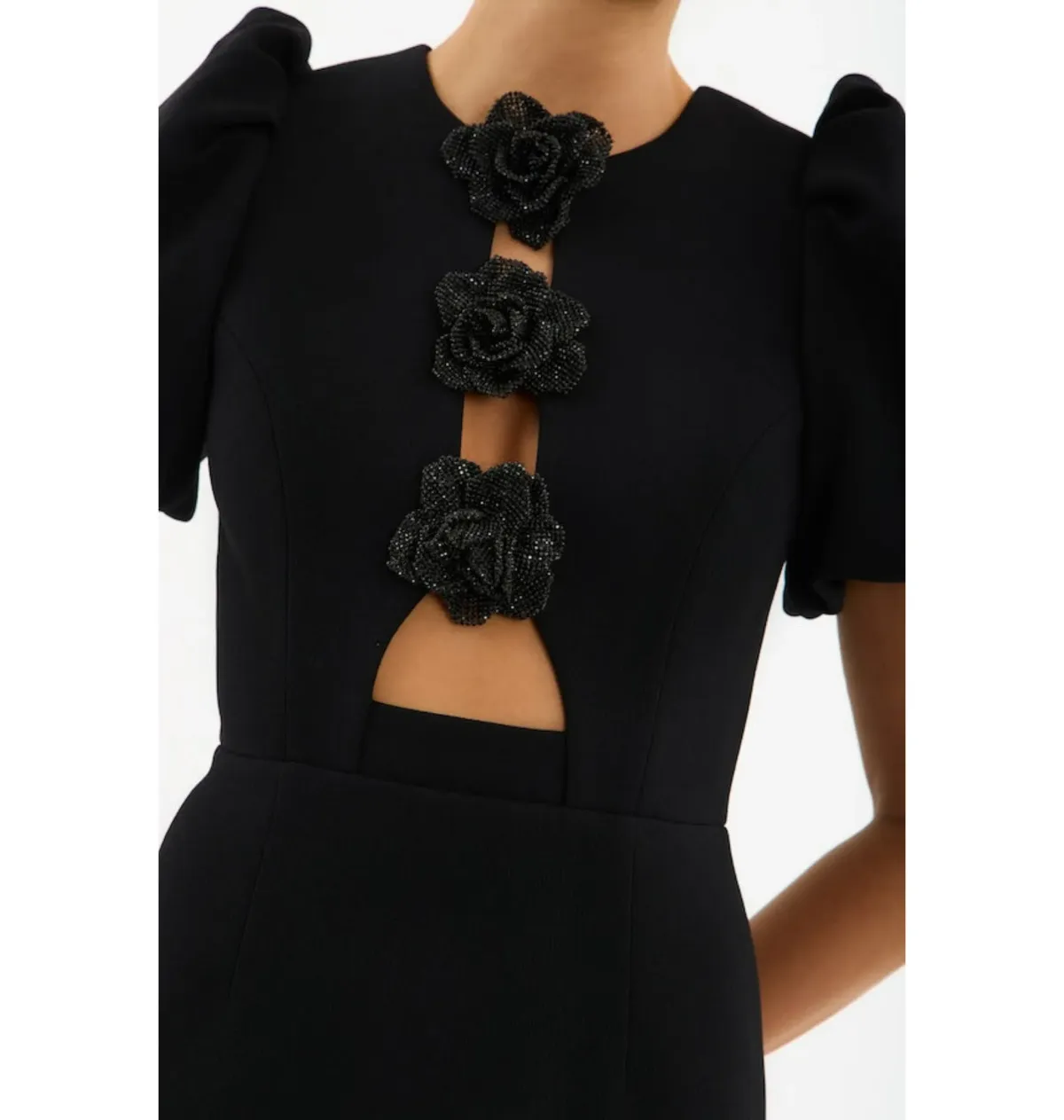 Rebecca Vallance Aubree Flower Mini Dress in Black Size AU 8 - Image 3
