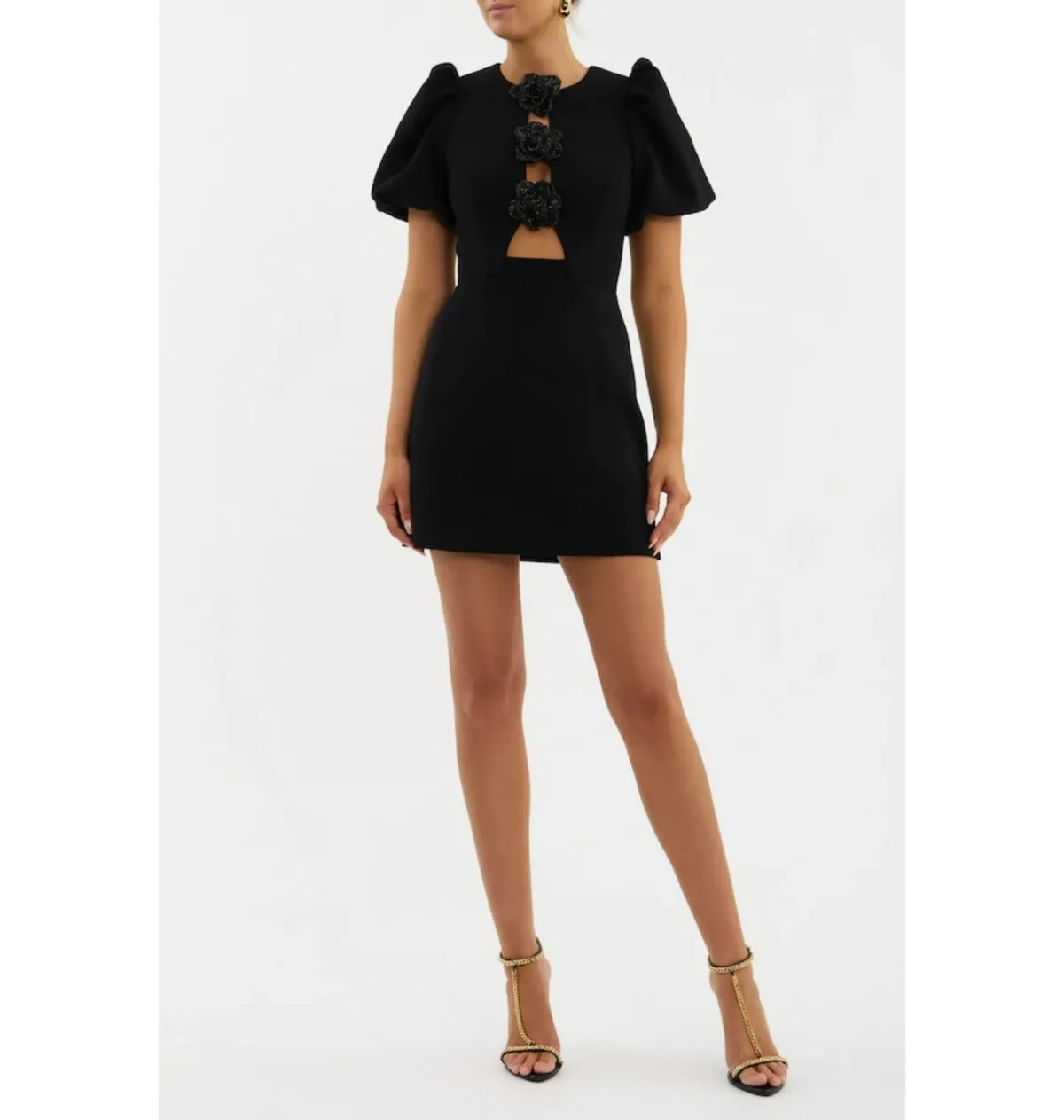 Rebecca Vallance Aubree Flower Mini Dress in Black Size AU 10 - Image 1