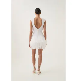 Aje Rushes Fringe Knit Mini Dress White Size AU 14 for rent on The Volte - image 3