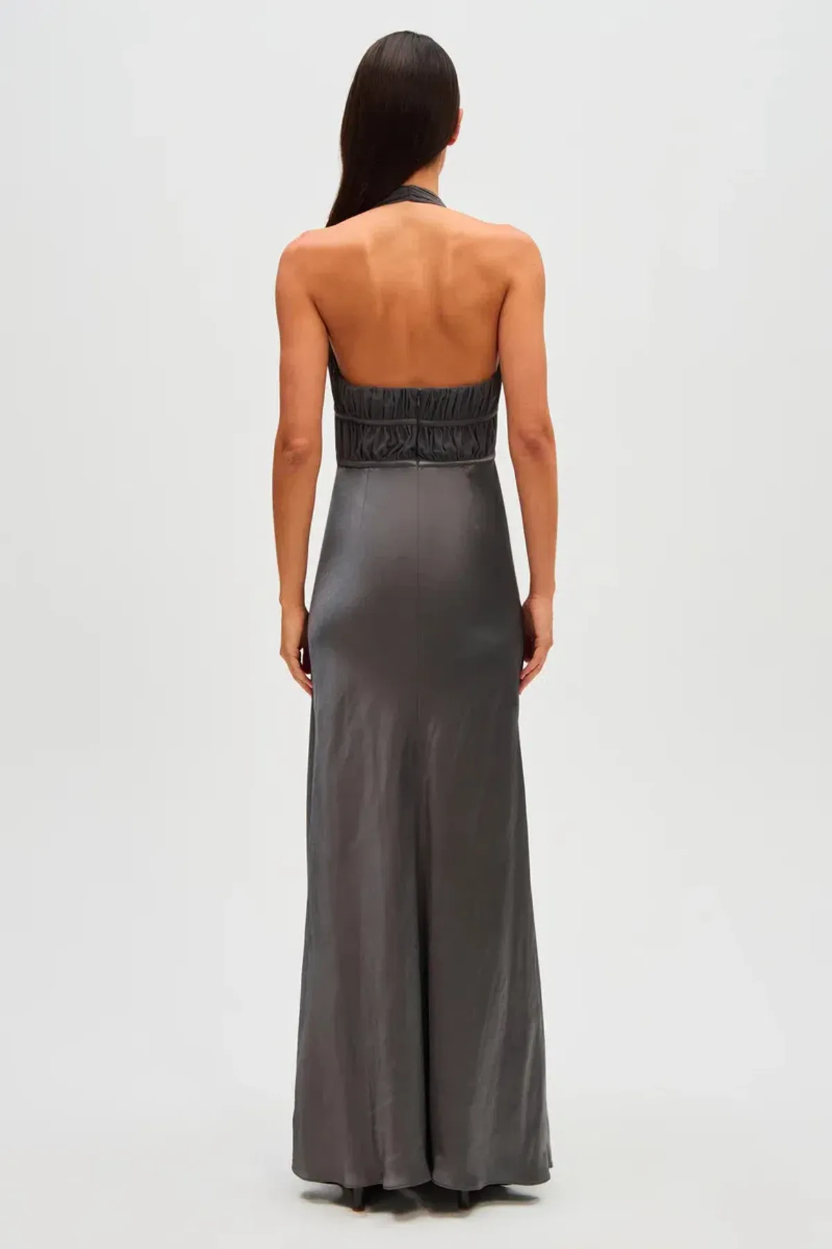 Misha Celine Satin Maxi Dress Pewter Grey Size 8 - Image 3
