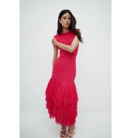Aje Rushes Raffia Knit Midi Dress Deep Fuschia Size XS / AU 8  for rent on The Volte - image 1