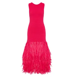 Aje Rushes Raffia Knit Midi Dress Deep Fuschia Size XS / AU 8  for rent on The Volte - image 5