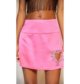For Love & Lemons Hazel Rhinestone Heart Mini Skirt Pink Size AU 10 for rent on The Volte - image 7