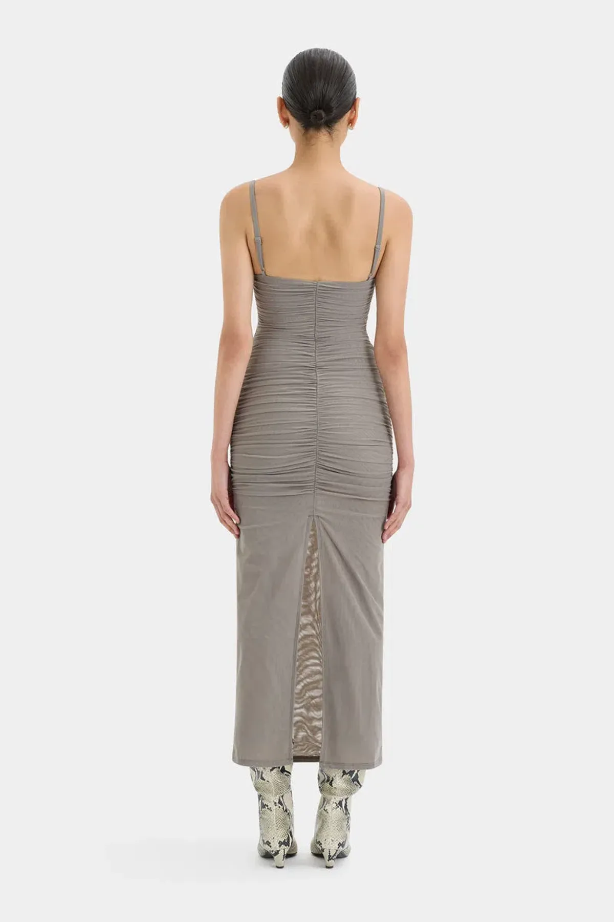 Sir the Label Jacques Gathered Midi Dress in Slate Grey Size 0 / XS/ AU 6 - Image 2