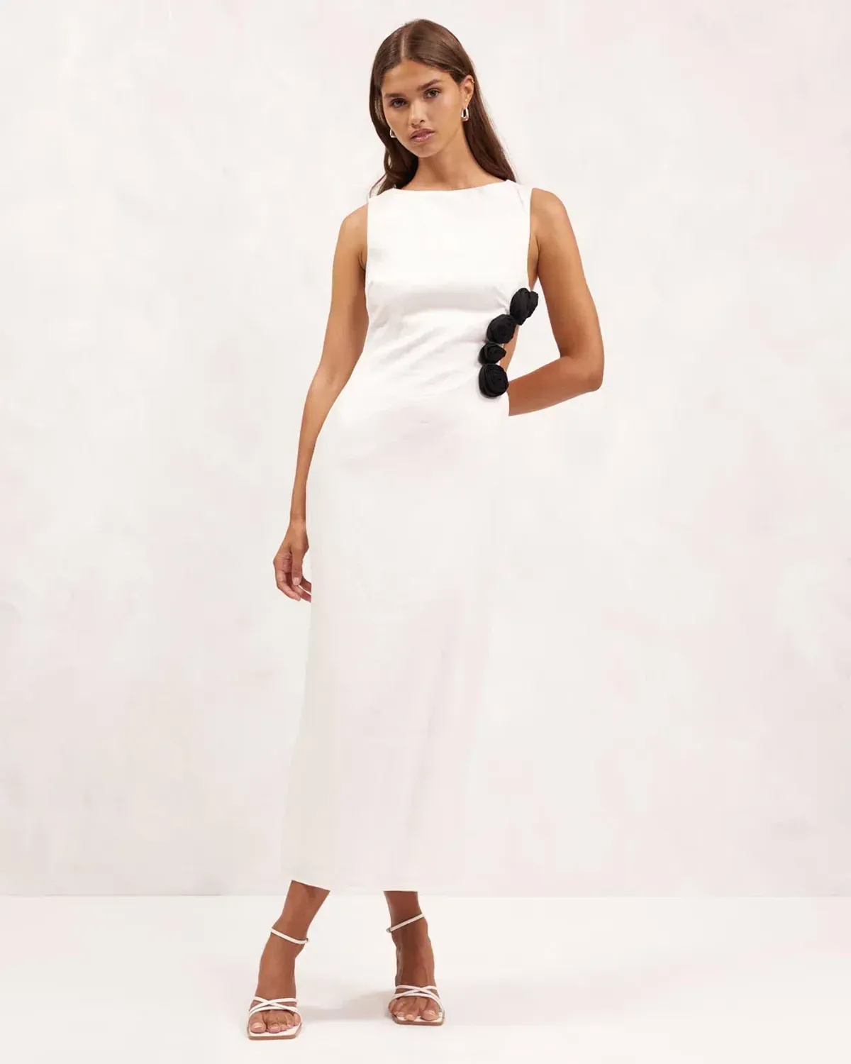 Aere Premium Rosette Midi Dress White Size AU 8 - Image 1