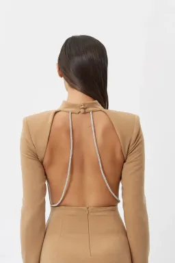 FOR SALE: BIANCA & BRIDGETT MACKENZIE BACKLESS DRESS BEIGE for rent on The Volte - image 3