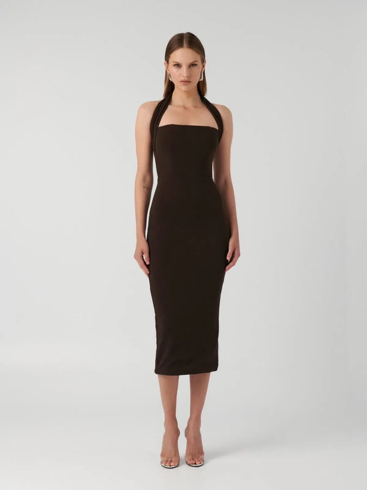 Effie Kats Meline Midi Dress Coffee Brown Size M / AU 10 - Image 1