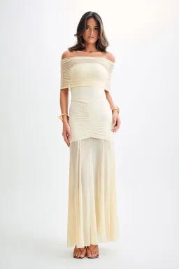 Meshki Caspian Slinky And Mesh Off Shoulder Maxi Dress Ivory Size M / AU 10 for rent on The Volte - image 1