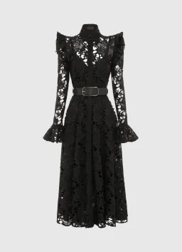 Leo Lin Aliyah Lace Butterfly Sleeve Midi Dress in Ebony Size 14 for rent on The Volte - image 1