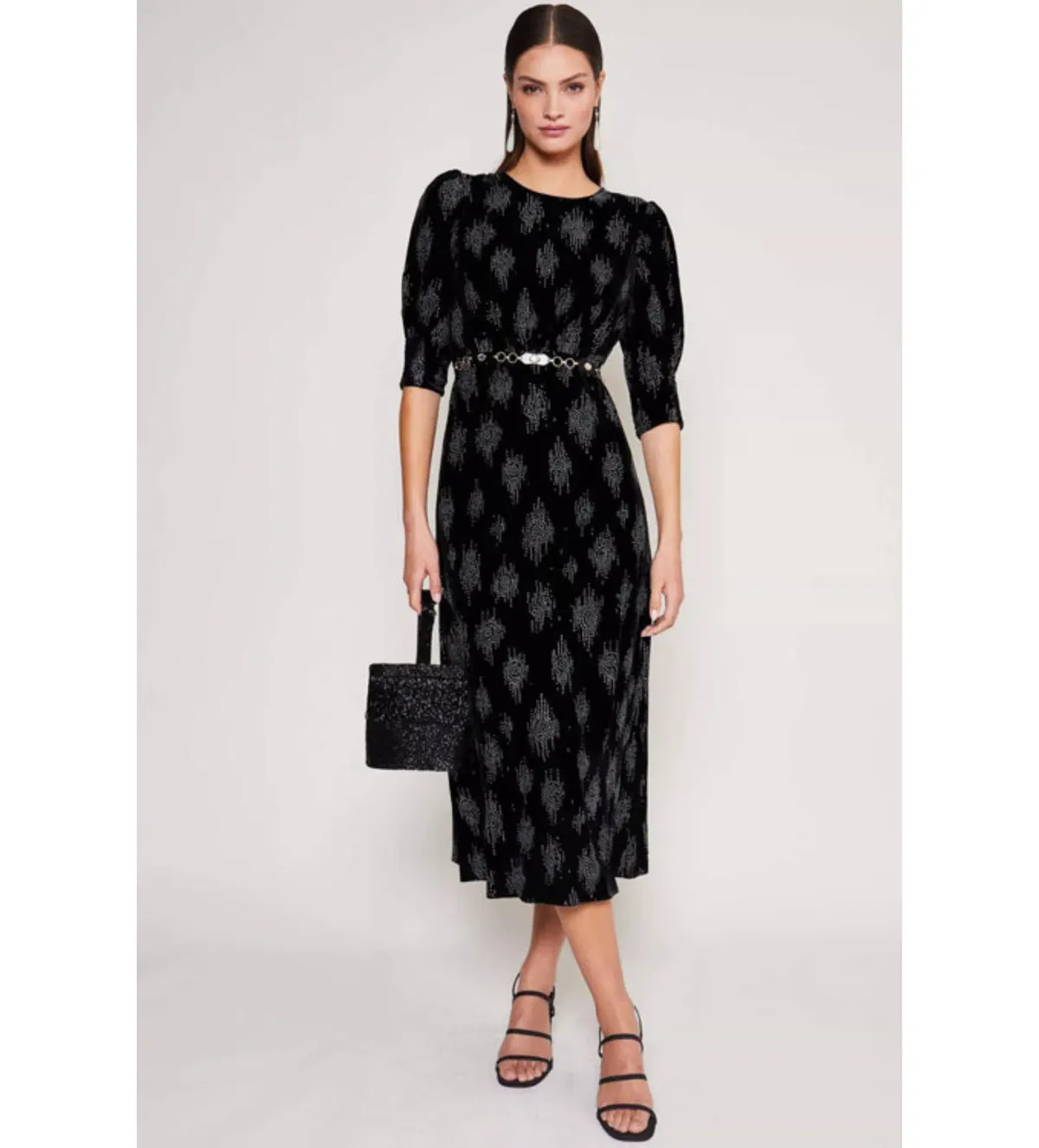 RIXO Lucile Velvet Droplet Glitter Midi Dress Black Size 6 - Image 1