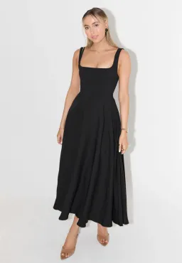 Odd Muse The Ultimate Muse High Waist Square Neck Midi Dress Black Size 10 for rent on The Volte - image 2