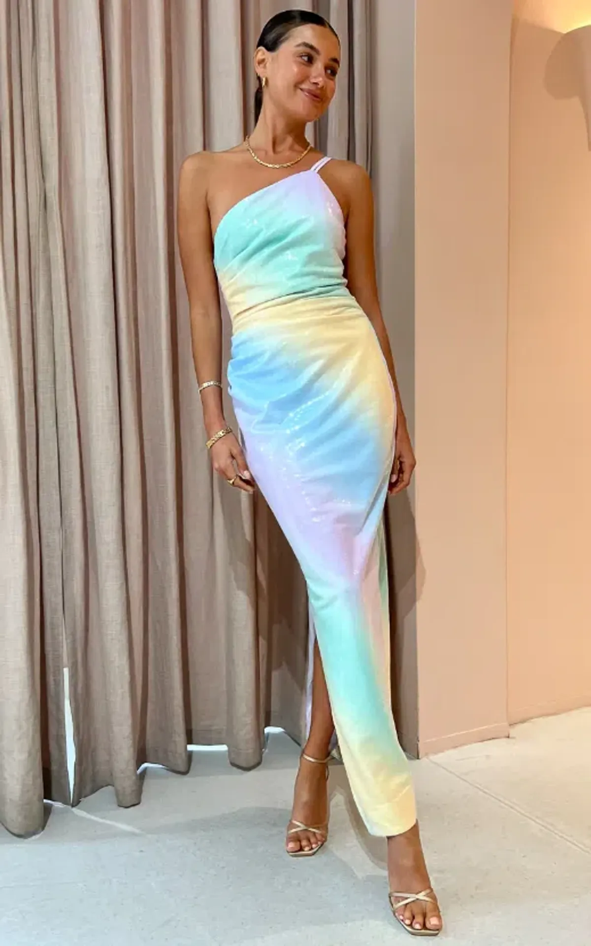 Suboo Ombre One Shoulder Split Maxi Dress Multi Size 8 - Image 2
