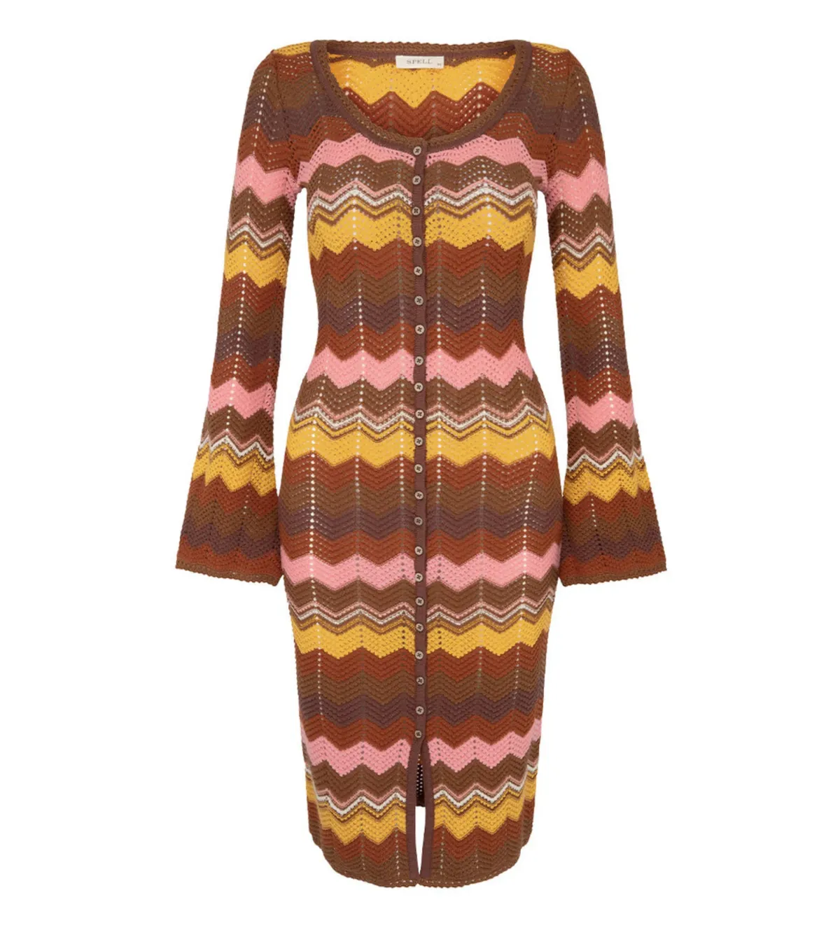 Spell Ziggy Crochet Midi Dress Multi Size XS/Au 8 - Image 4