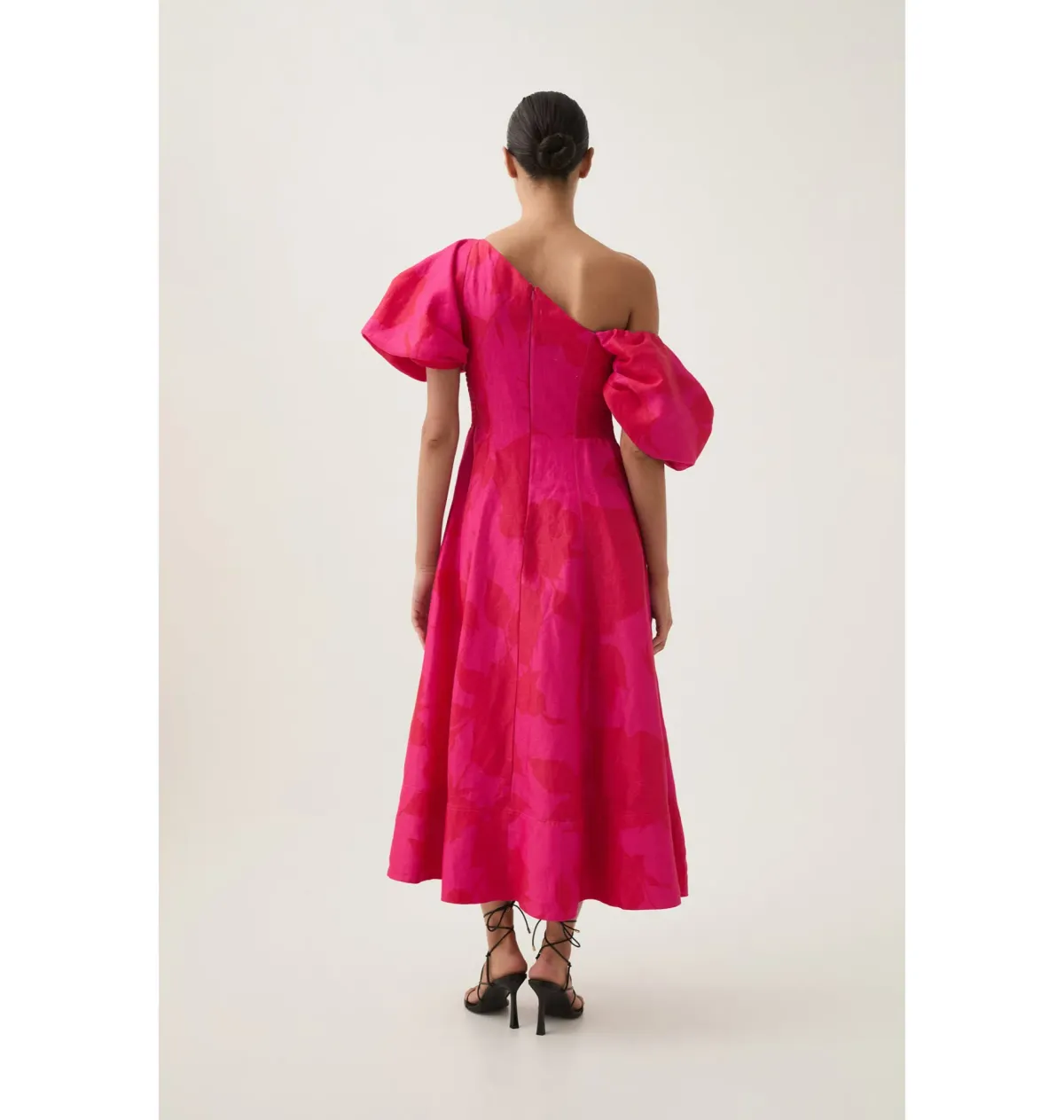 Aje Arista Tulip Sleeve Midi Dress Florescent Rose Pink Size AU 12 - Image 3