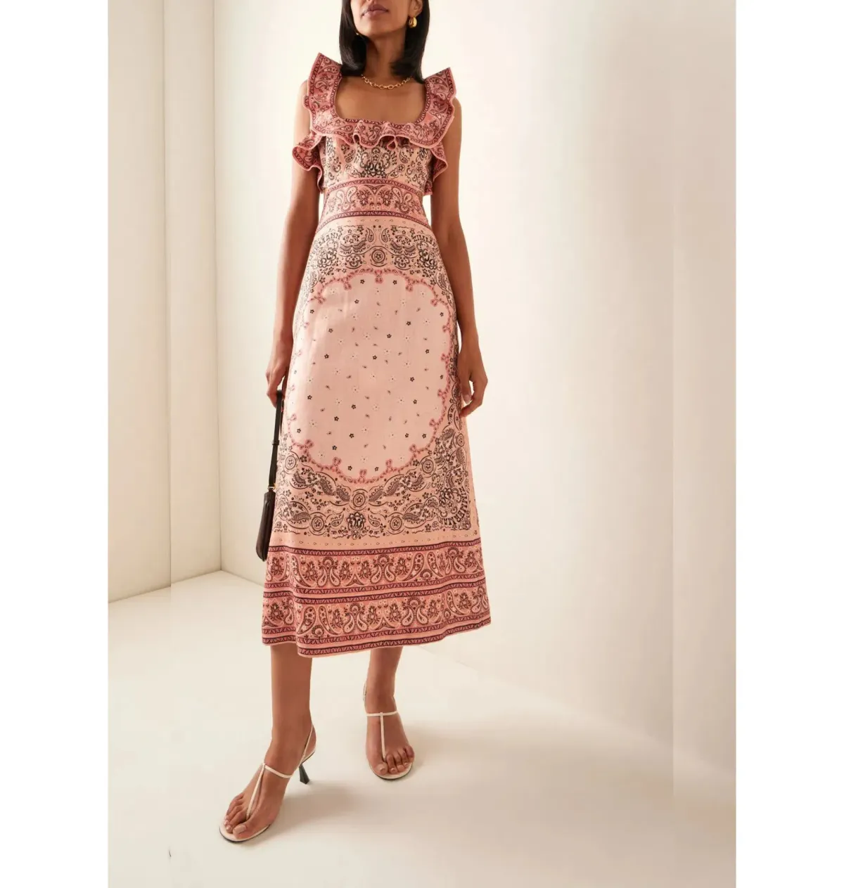 Zimmermann Matchmaker Frilled Midi Dress Pink Bandana Size 1 / AU 10 - Image 1