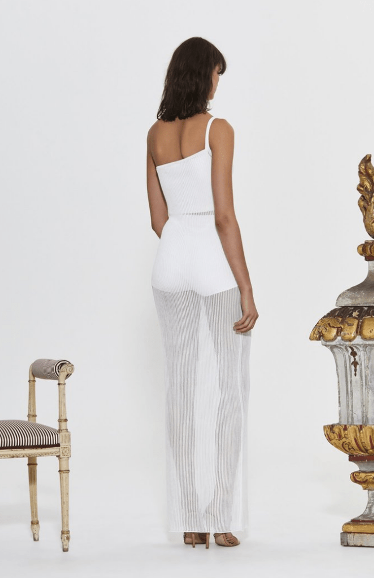 Sir The Label Alexandre One Shoulder Pointelle Knee-length Knit Dress White | AU 8 - Image 2