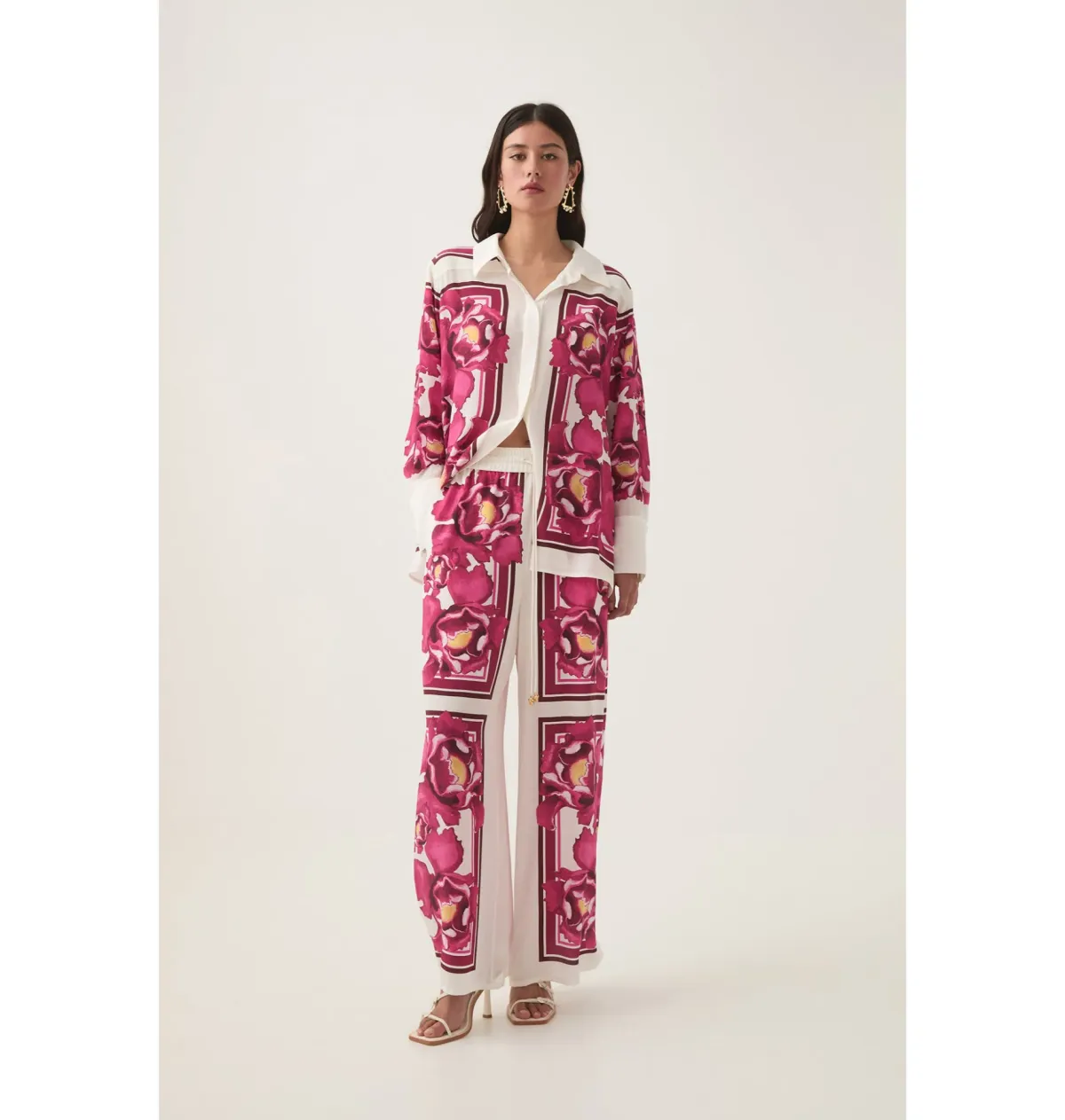 Aje Atomic Silk Shirt and Relaxed Pants Set Boldly Blooming Size AU 10 - Image 1