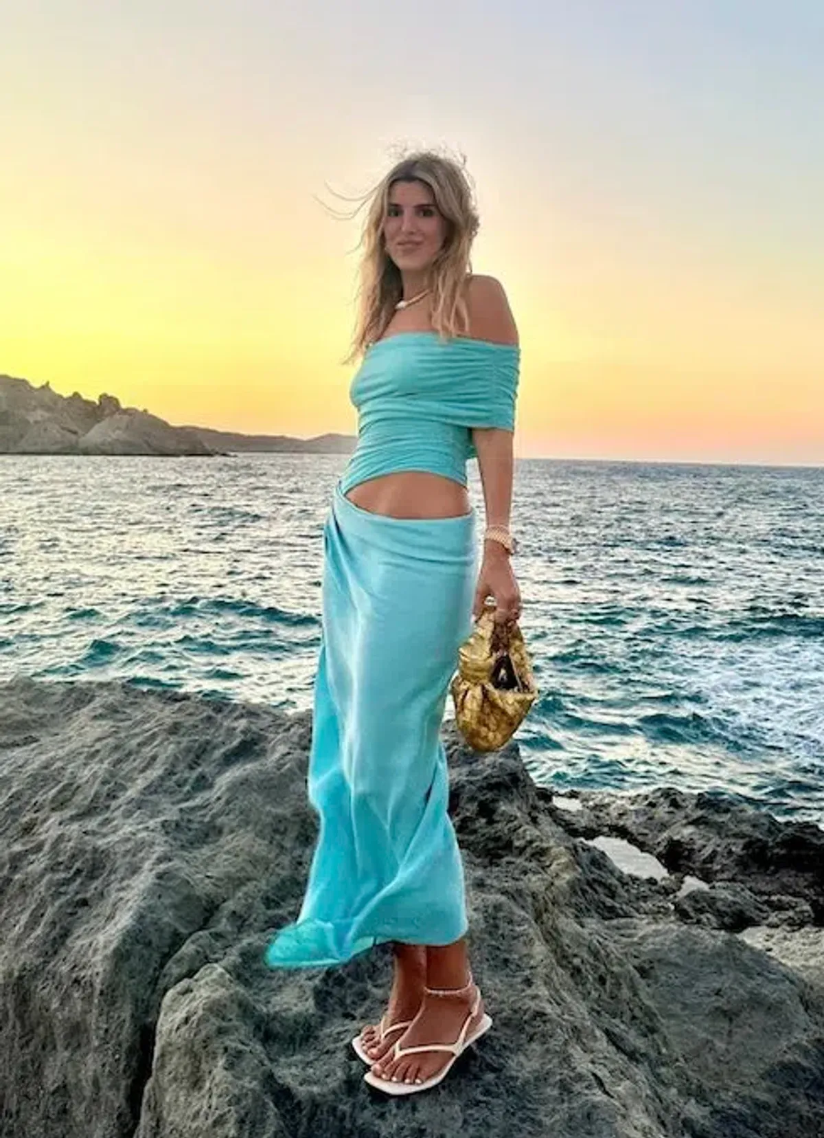 Benni Nico Off Shoulder Maxi Dress in Aquamarine Size 8 - Image 4
