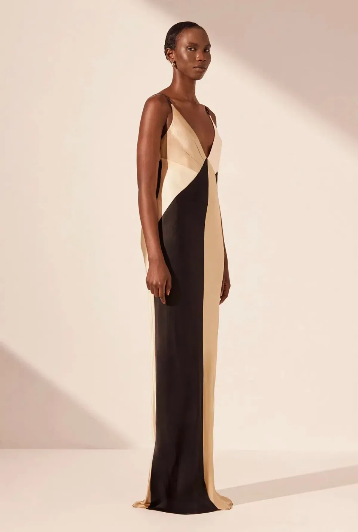 Shona Joy Sofia Contrast Double Strap Maxi Dress in Black/Multi Size 10 - Image 2