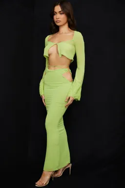 House of CB Tara Georgette Cropped Top Size M & Madeline Georgette Maxi Skirt Size L Set Lime Green for rent on The Volte - image 7