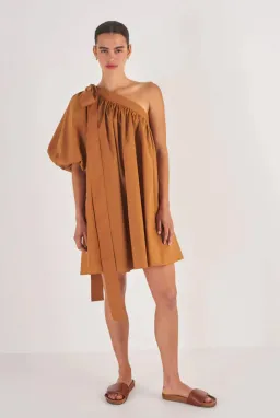 Oroton One Shoulder Gathered Dress Brandy Size 10  for rent on The Volte - image 1