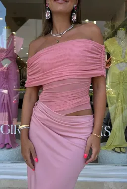 Benni Nico Off the Shoulder Maxi Dress Candyfloss Pink Size S / AU 8 for rent on The Volte - image 3