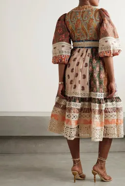 Zimmermann Crochet Trimmed Patchwork Ppaisley Midi Dress Print Size 1 / AU 10 for rent on The Volte - image 2