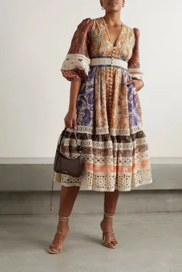Zimmermann Crochet Trimmed Patchwork Ppaisley Midi Dress Print Size 1 / AU 10 for rent on The Volte - image 1